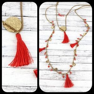 Multi Layered drapey Mixed Media tassel charm necklace boho Hippie